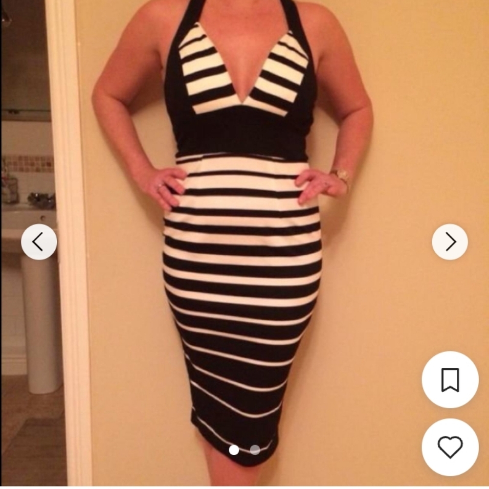 ASOS Black and White Striped Midi Dress